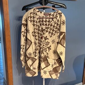 Alfred Dunner Beige and Brown Patterned Cardigan
